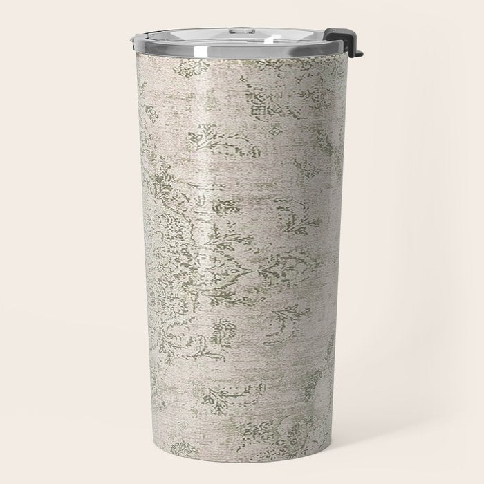 Antique Persian Neutral Vintage Rug Print Cream Travel Mug Gallery Image 2