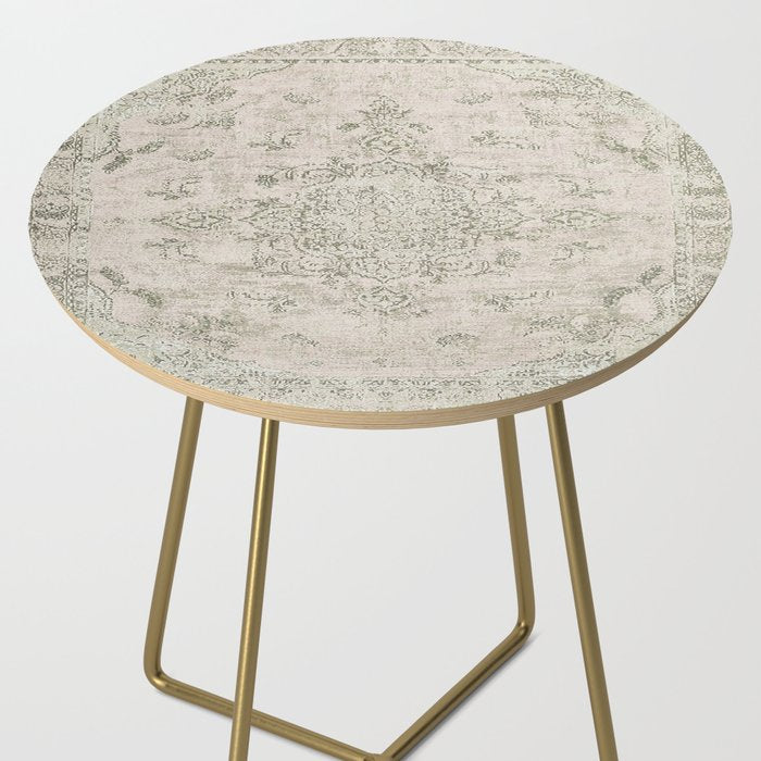 Antique Persian Neutral Vintage Rug Print Cream Side Table Gallery Image 2