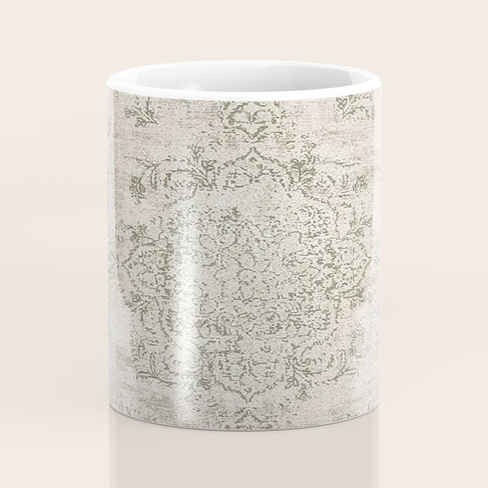 Antique Persian Neutral Vintage Rug Print Cream Coffee Mug Gallery Image 4