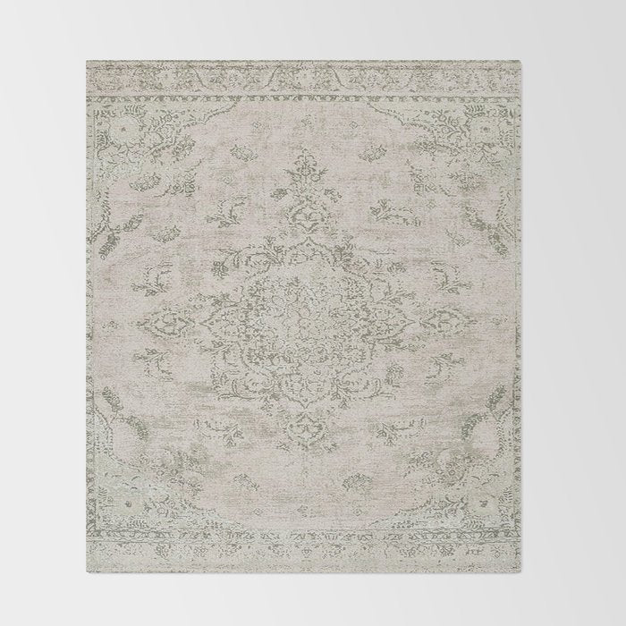 Antique Persian Neutral Vintage Rug Print Cream Throw Blanket Gallery Image 2