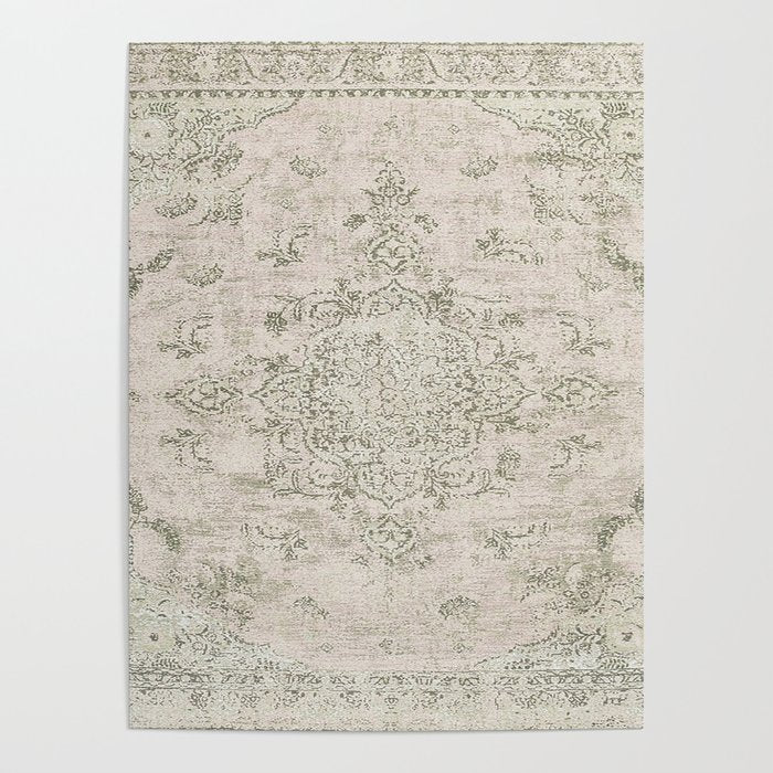Antique Persian Neutral Vintage Rug Print Cream Poster Gallery Image 4