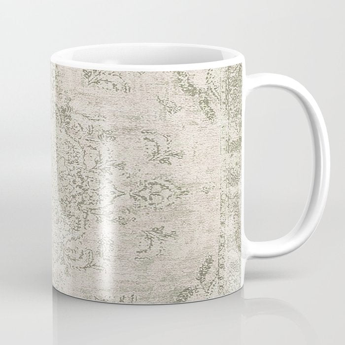 Antique Persian Neutral Vintage Rug Print Cream Coffee Mug Gallery Image 1