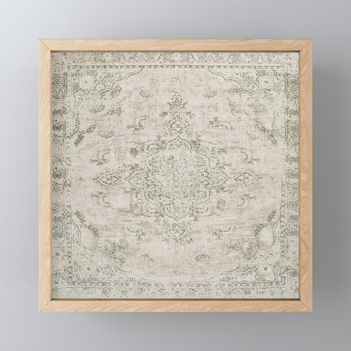 Antique Persian Neutral Vintage Rug Print Cream Mini Art Print Gallery Image 1