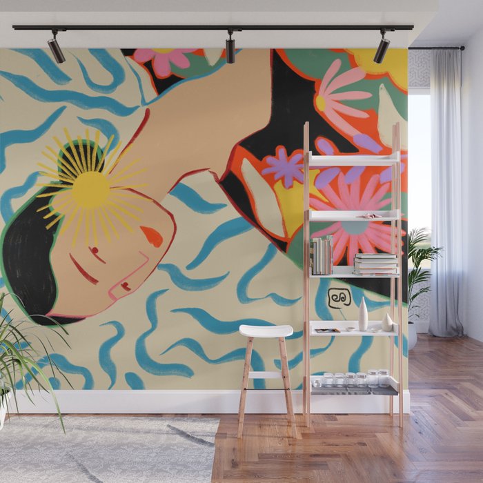 SMILING WOMAN AND SUNSHINE Wall Mural Gallery Image 1