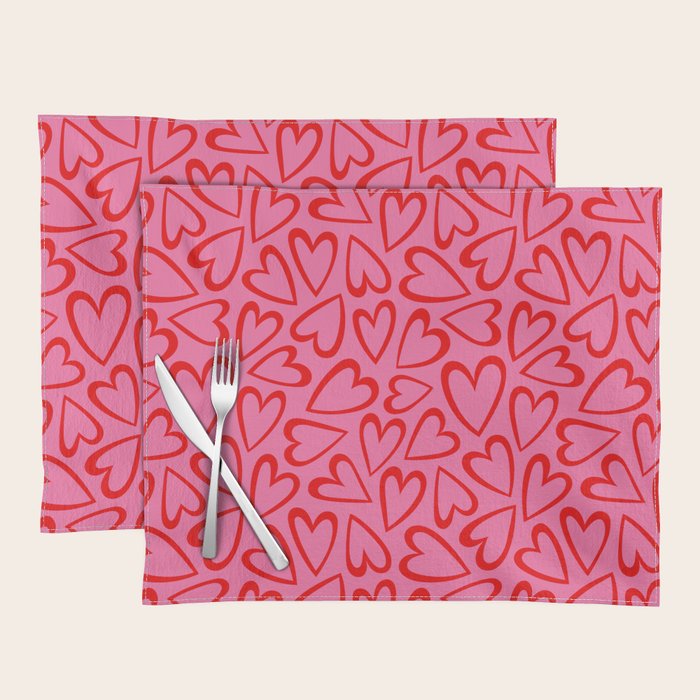 Red love heart cartoon pattern Placemat Gallery Image 1