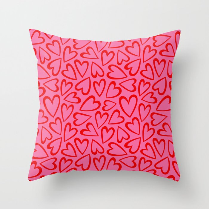 Red love heart cartoon pattern Throw Pillow Gallery Image 6