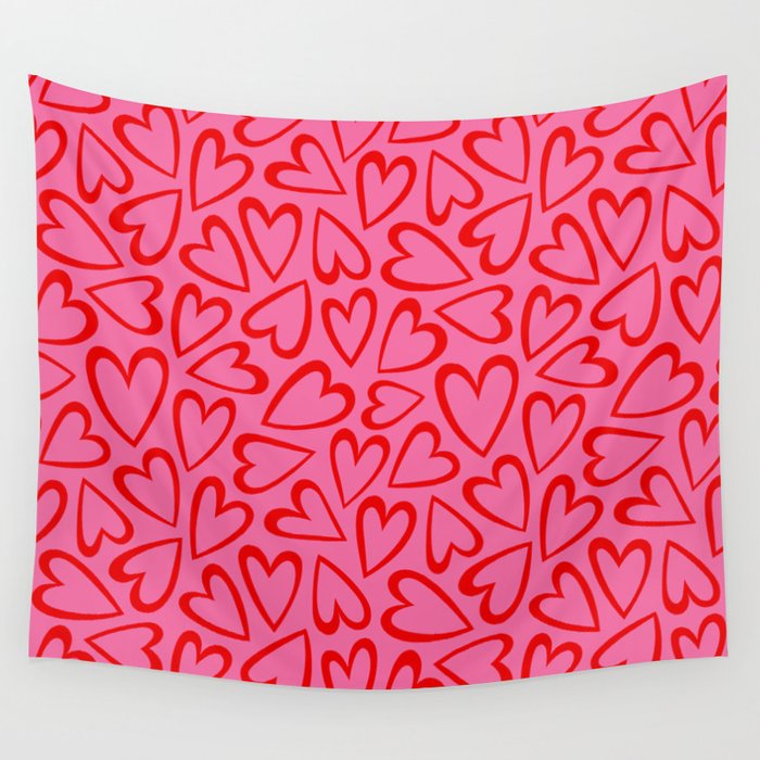 Red love heart cartoon pattern Wall Tapestry Gallery Image 4