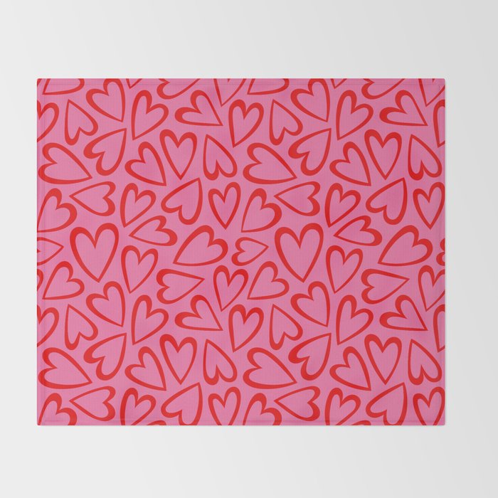 Red love heart cartoon pattern Throw Blanket Gallery Image 2