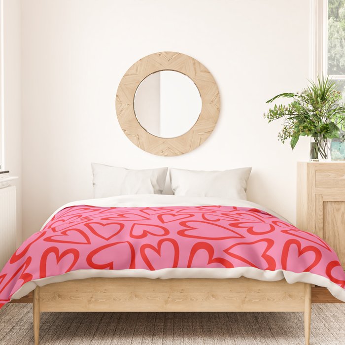 Red love heart cartoon pattern Duvet Cover Gallery Image 3