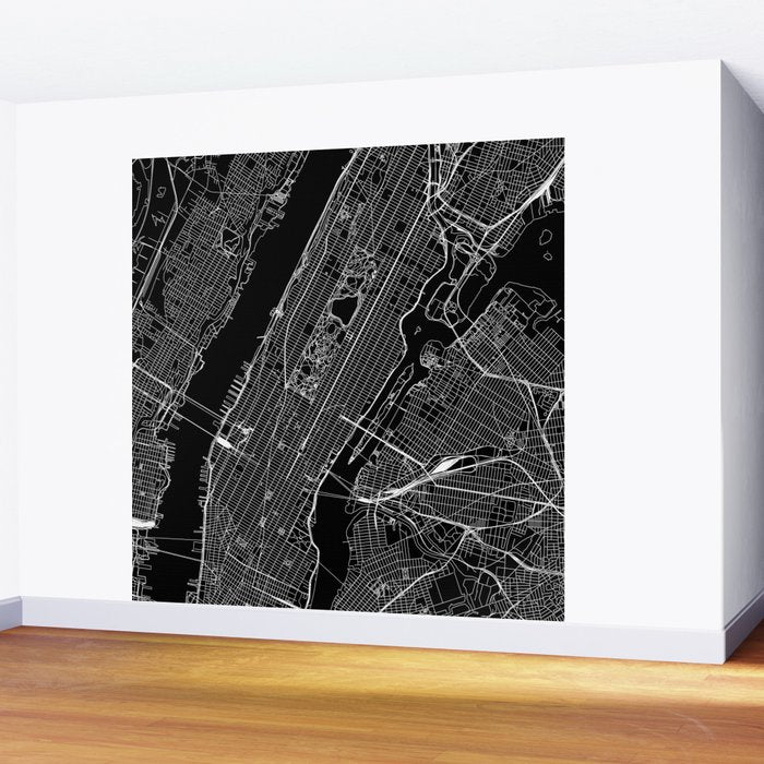 New York City Black Map Wall Mural Gallery Image 2