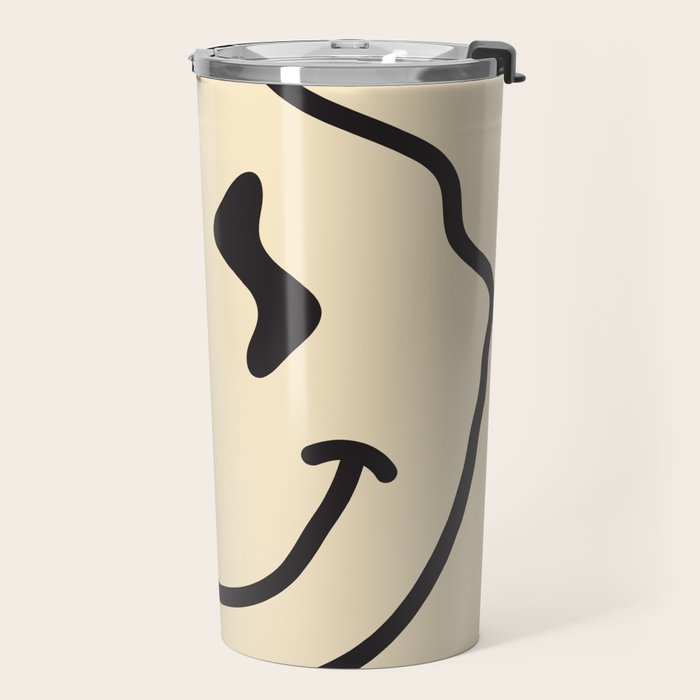Wonky Smiley Face - Black and Cream Travel Mug Gallery Image 2