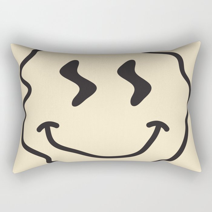Wonky Smiley Face - Black and Cream Rectangular Pillow Gallery Image 1