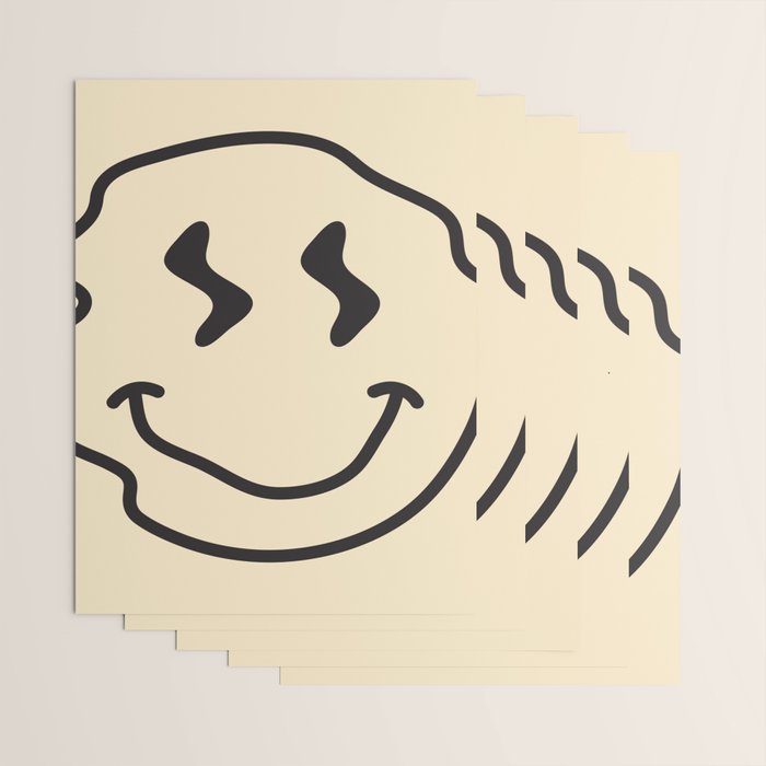 Wonky Smiley Face - Black and Cream Wrapping Paper Gallery Image 3