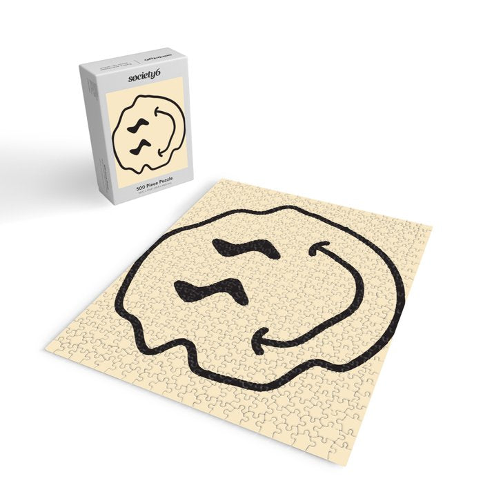 Wonky Smiley Face - Black and Cream Jigsaw Puzzle Gallery Image 2