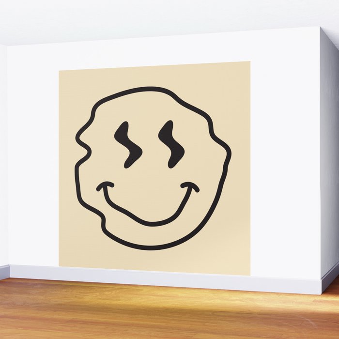 Wonky Smiley Face - Black and Cream Wall Mural Gallery Image 2