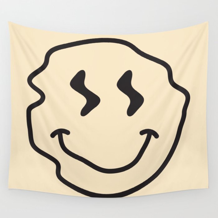 Wonky Smiley Face - Black and Cream Wall Tapestry Gallery Image 4