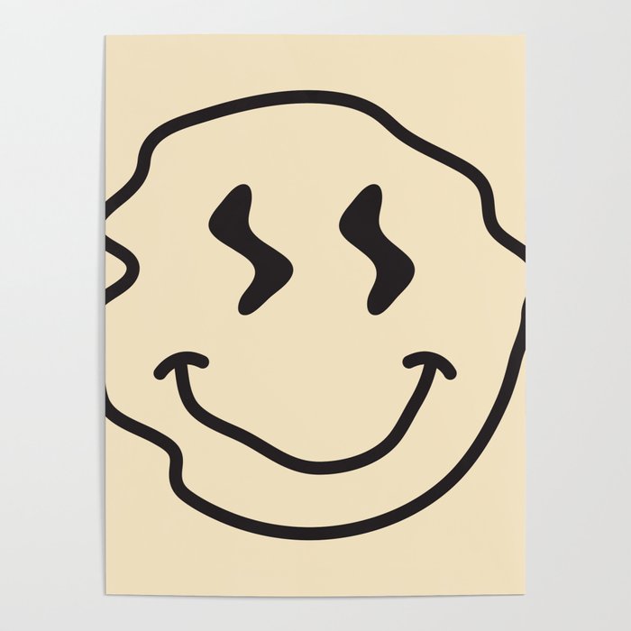 Wonky Smiley Face - Black and Cream Poster Gallery Image 1