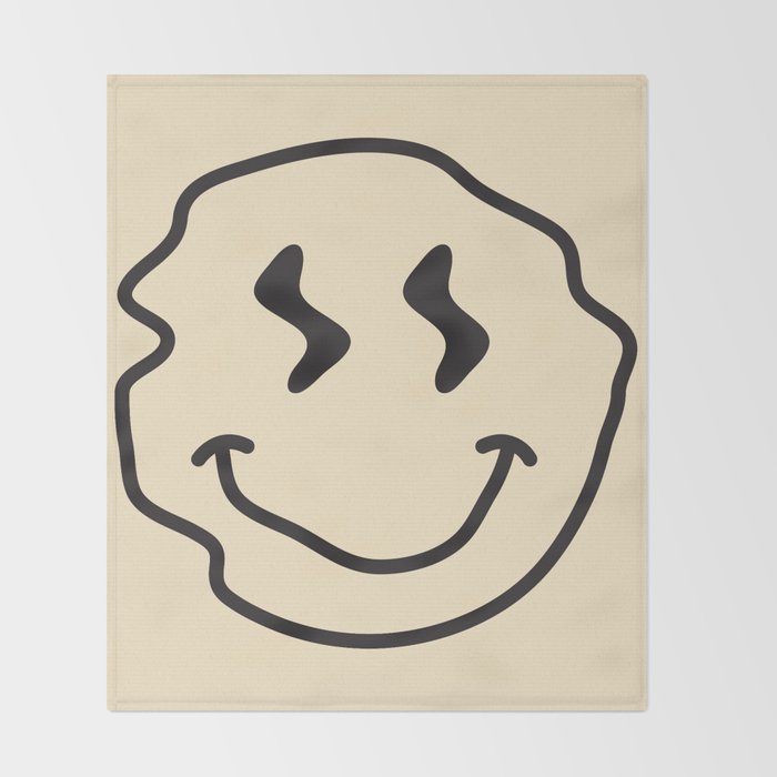 Wonky Smiley Face - Black and Cream Throw Blanket Gallery Image 2