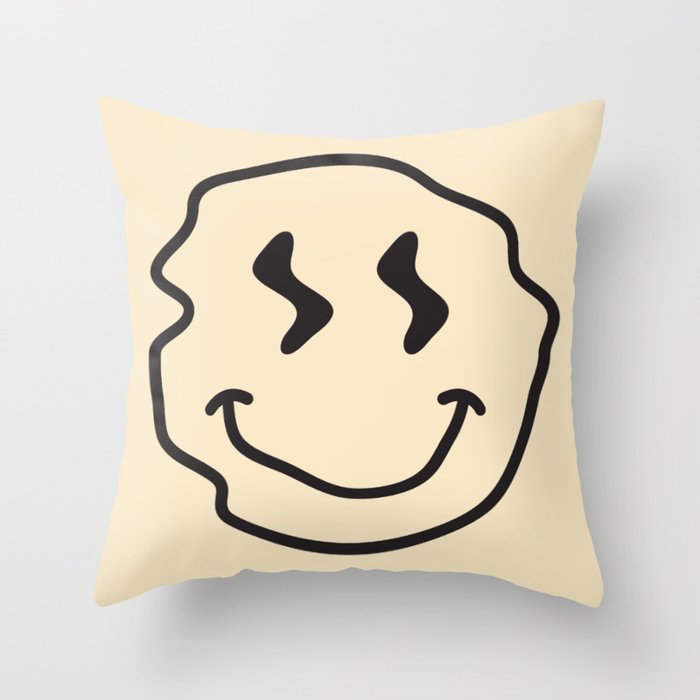 Wonky Smiley Face - Black and Cream Throw Pillow Gallery Image 6