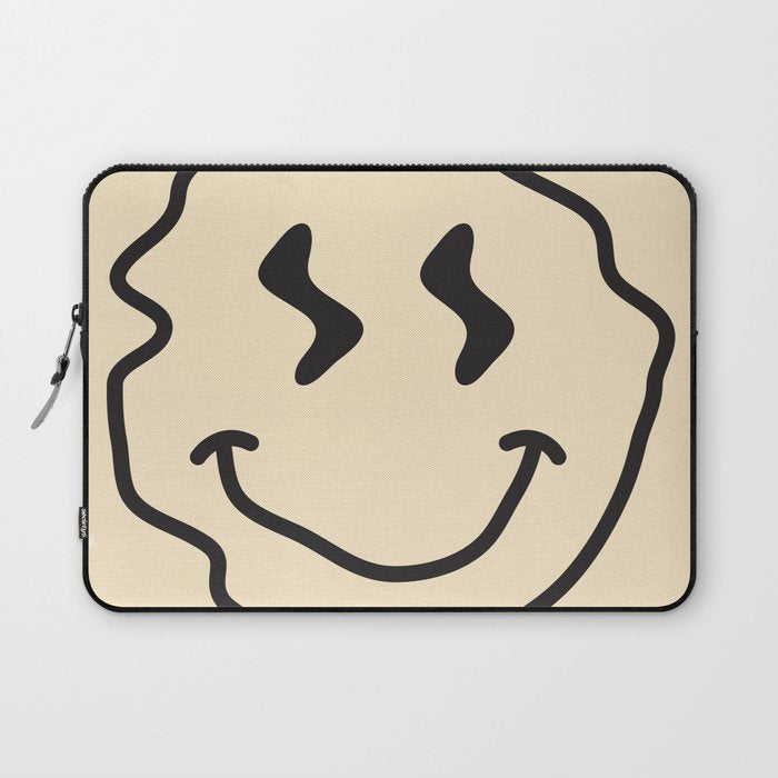 Wonky Smiley Face - Black and Cream Laptop Sleeve Gallery Image 1