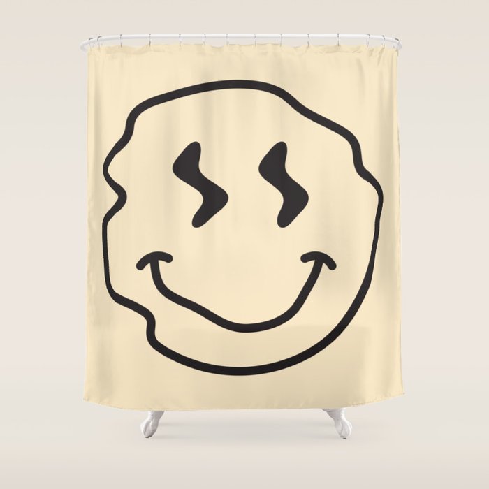Wonky Smiley Face - Black and Cream Shower Curtain Gallery Image 1