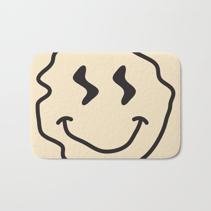Wonky Smiley Face - Black and Cream Bath Mat Gallery Image 1