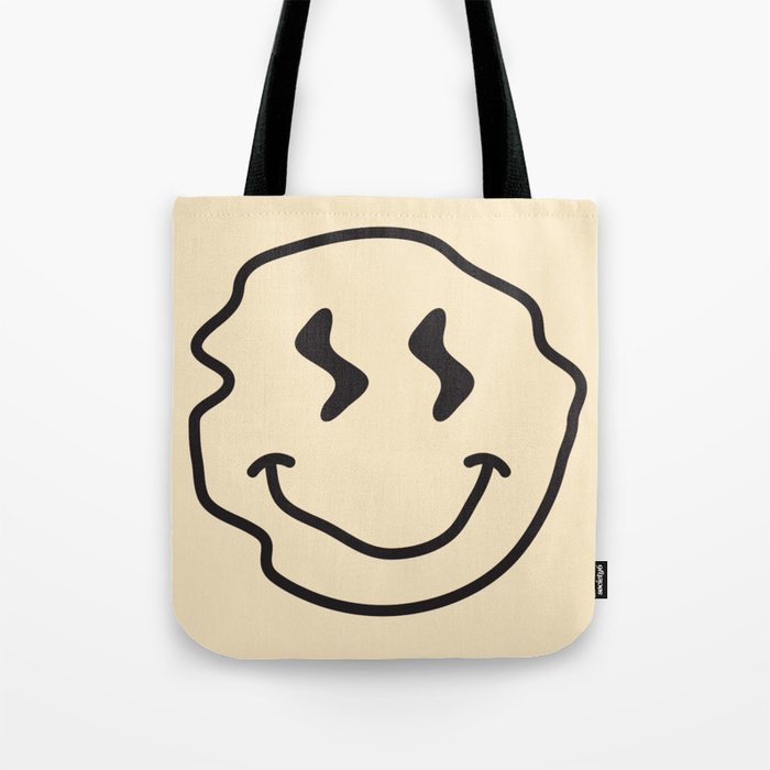 Wonky Smiley Face - Black and Cream Tote Bag Gallery Image 1