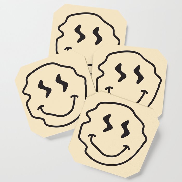 Wonky Smiley Face - Black and Cream Coaster Gallery Image 1