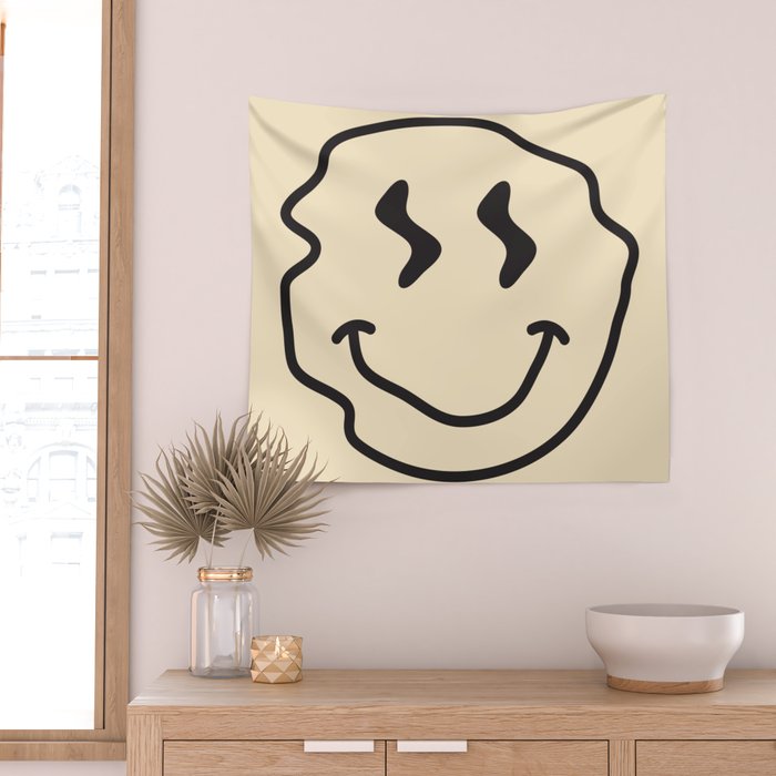 Wonky Smiley Face - Black and Cream Wall Tapestry Gallery Image 2