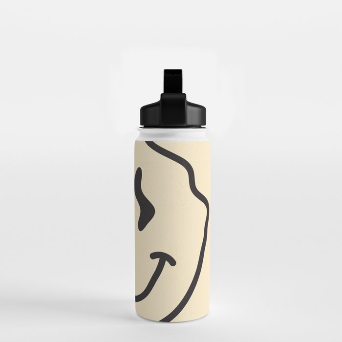 Wonky Smiley Face - Black and Cream Water Bottle Gallery Image 2