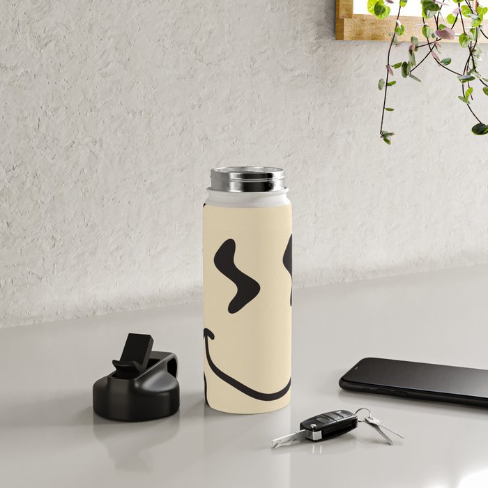 Wonky Smiley Face - Black and Cream Water Bottle Gallery Image 5