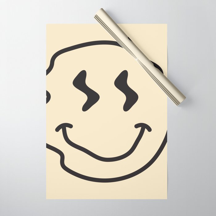 Wonky Smiley Face - Black and Cream Wrapping Paper Gallery Image 1
