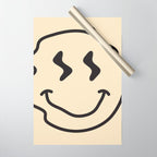 Wonky Smiley Face - Black and Cream Wrapping Paper Gallery Image 1