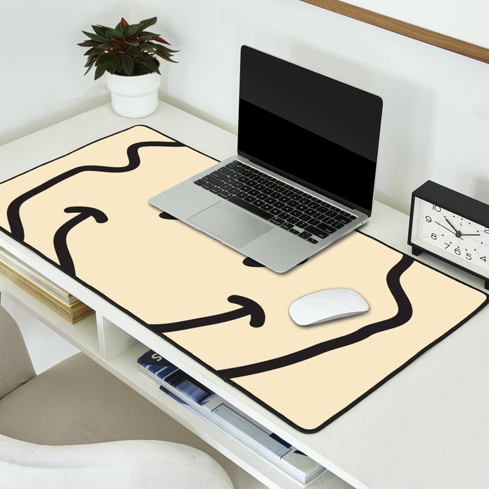 Wonky Smiley Face - Black and Cream Desk Mat Gallery Image 2