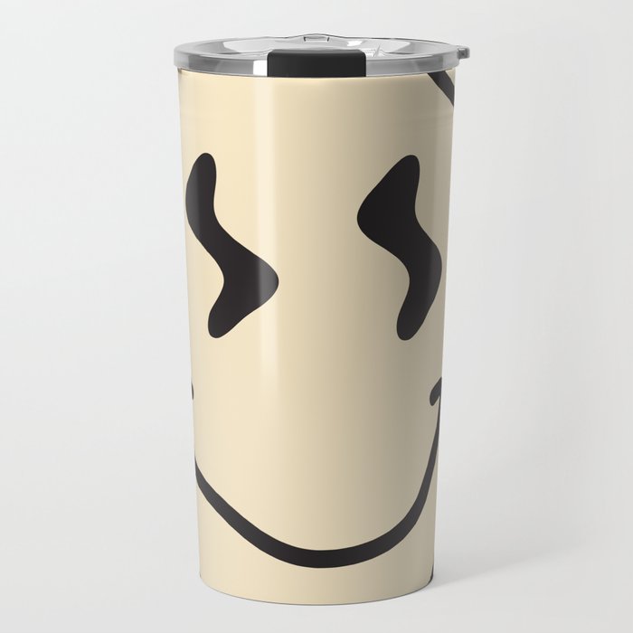 Wonky Smiley Face - Black and Cream Travel Mug Gallery Image 1