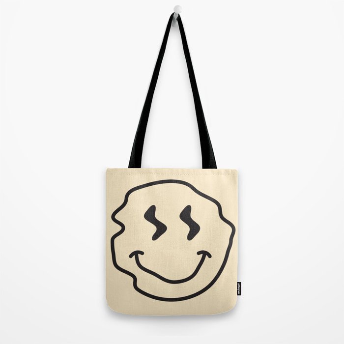 Wonky Smiley Face - Black and Cream Tote Bag Gallery Image 2