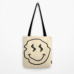 Wonky Smiley Face - Black and Cream Tote Bag Gallery Image 2