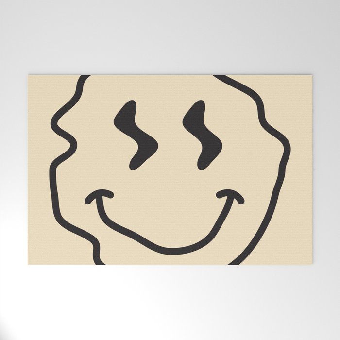 Wonky Smiley Face - Black and Cream Welcome Mat Gallery Image 1
