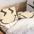 Wonky Smiley Face - Black and Cream Pillow Sham Gallery Image 2