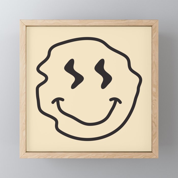Wonky Smiley Face - Black and Cream Mini Art Print Gallery Image 1