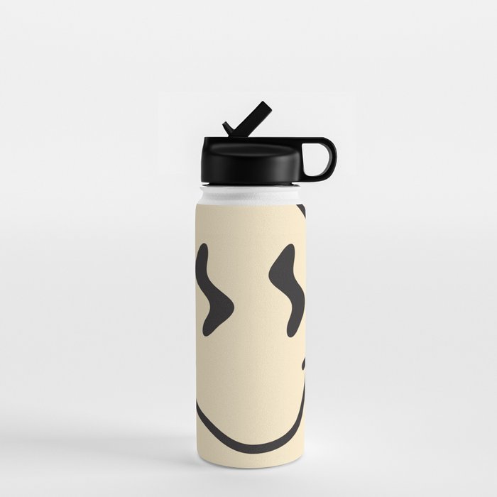 Wonky Smiley Face - Black and Cream Water Bottle Gallery Image 1