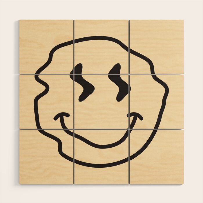 Wonky Smiley Face - Black and Cream Wood Wall Art Gallery Image 1