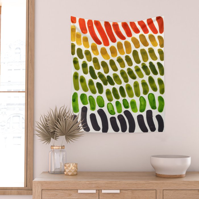 Orange Green Yellow Complementary Colors Watercolor Stripe Pattern Minimalist Simple Mid Century Mod Wall Tapestry Gallery Image 2