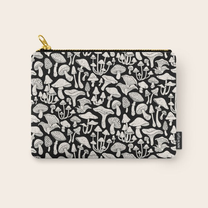 Mushrooms in Black And White Carry All Pouch Gallery Image 1