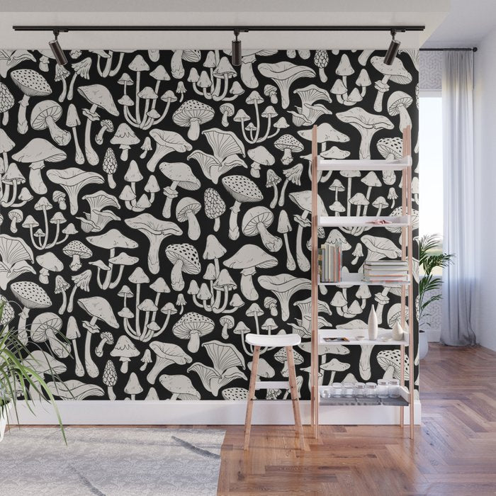Mushrooms in Black And White Wall Mural Gallery Image 1