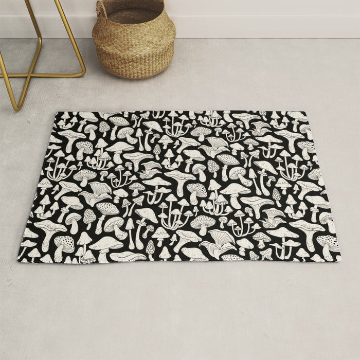 Mushrooms in Black And White Rug Gallery Image 1
