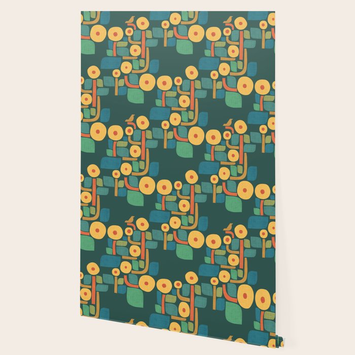 Bird in mid-century garden Wallpaper Gallery Image 2