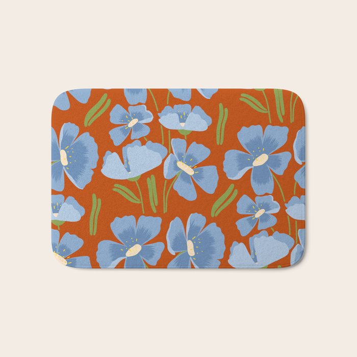 Harleigh Flower Art, Orange and Blue Bath Mat Gallery Image 1