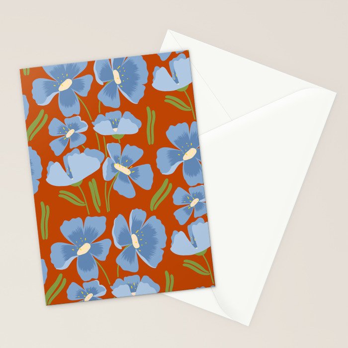 Harleigh Flower Art, Orange and Blue Stationery Card Gallery Image 2