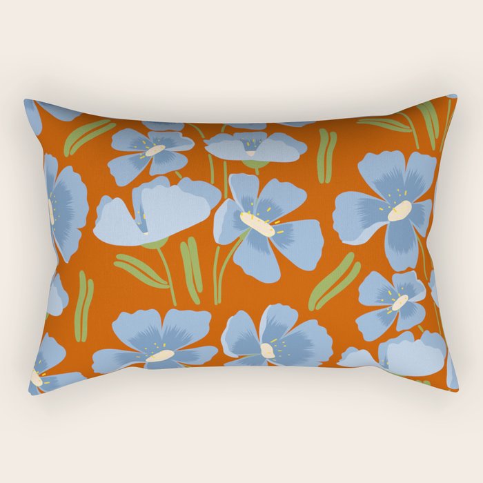 Harleigh Flower Art, Orange and Blue Rectangular Pillow Gallery Image 1